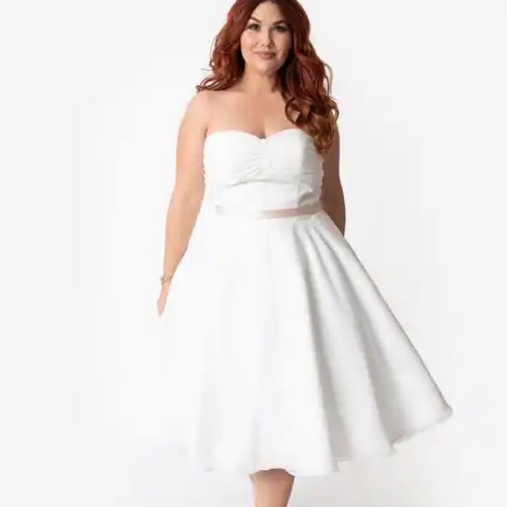 NWT Unique Vintage X Dolly Couture Strapless Tea Length Wedding / Prom Dress - Picture 4 of 16
